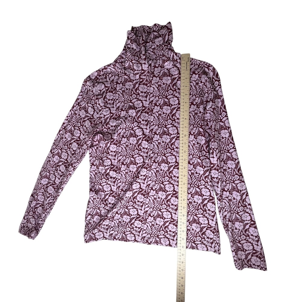J Crew Floral Tissue Turtleneck Top Large Burgundy Cotton Lightweight Preppy - Picture 8 of 9